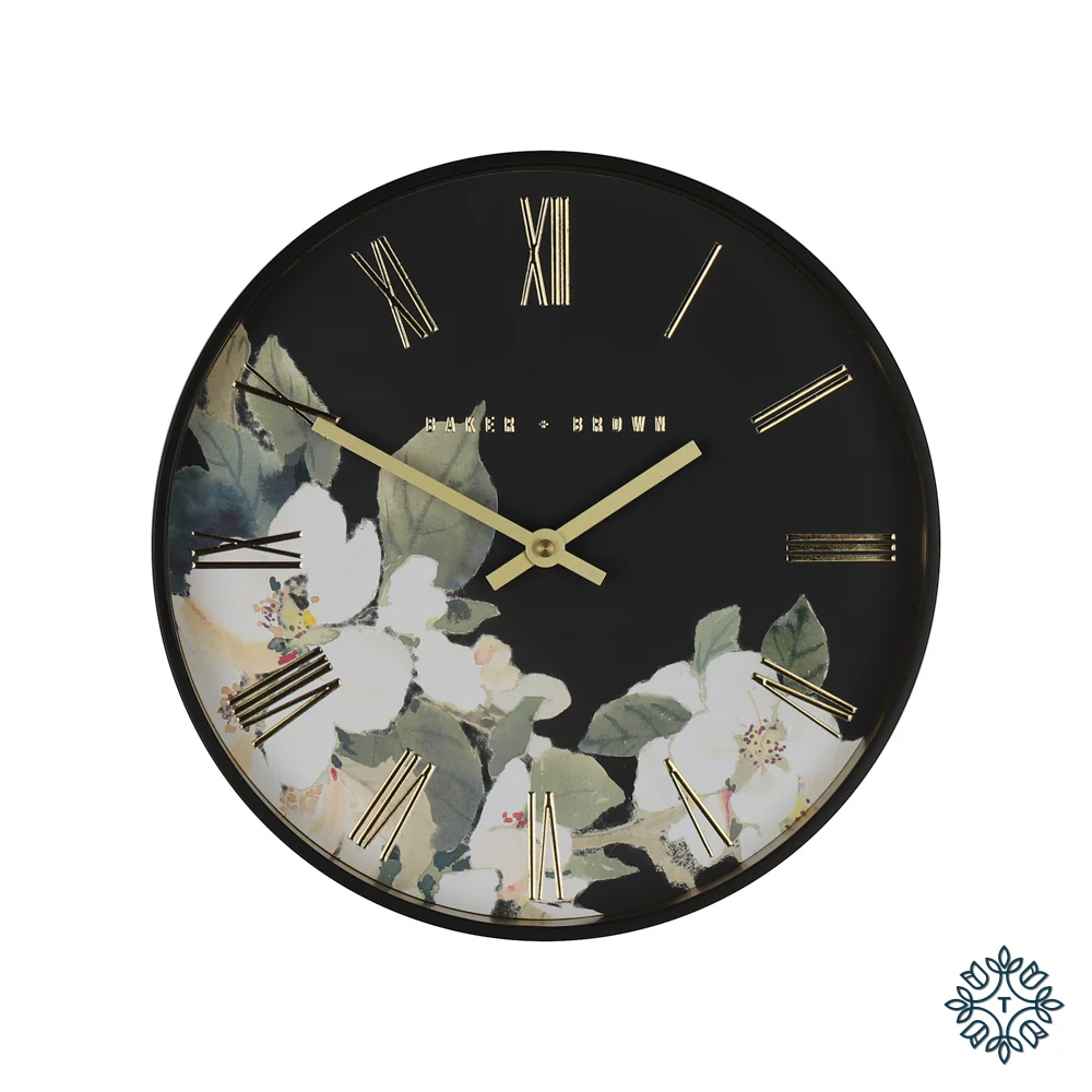 Tara BAKER AND BROWN FLORAL CLOCK 30CM