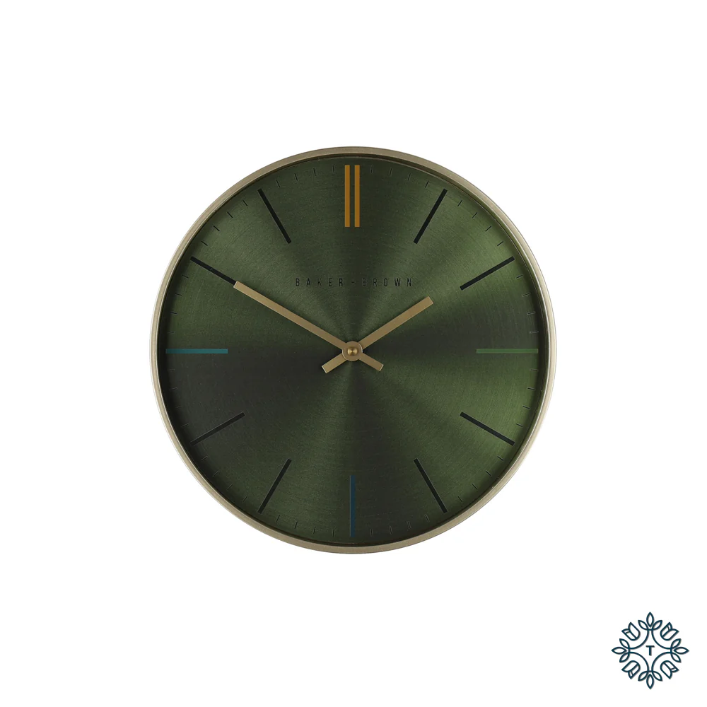 Tara BAKER AND BROWN METALLIC CLOCK GREEN 30CM