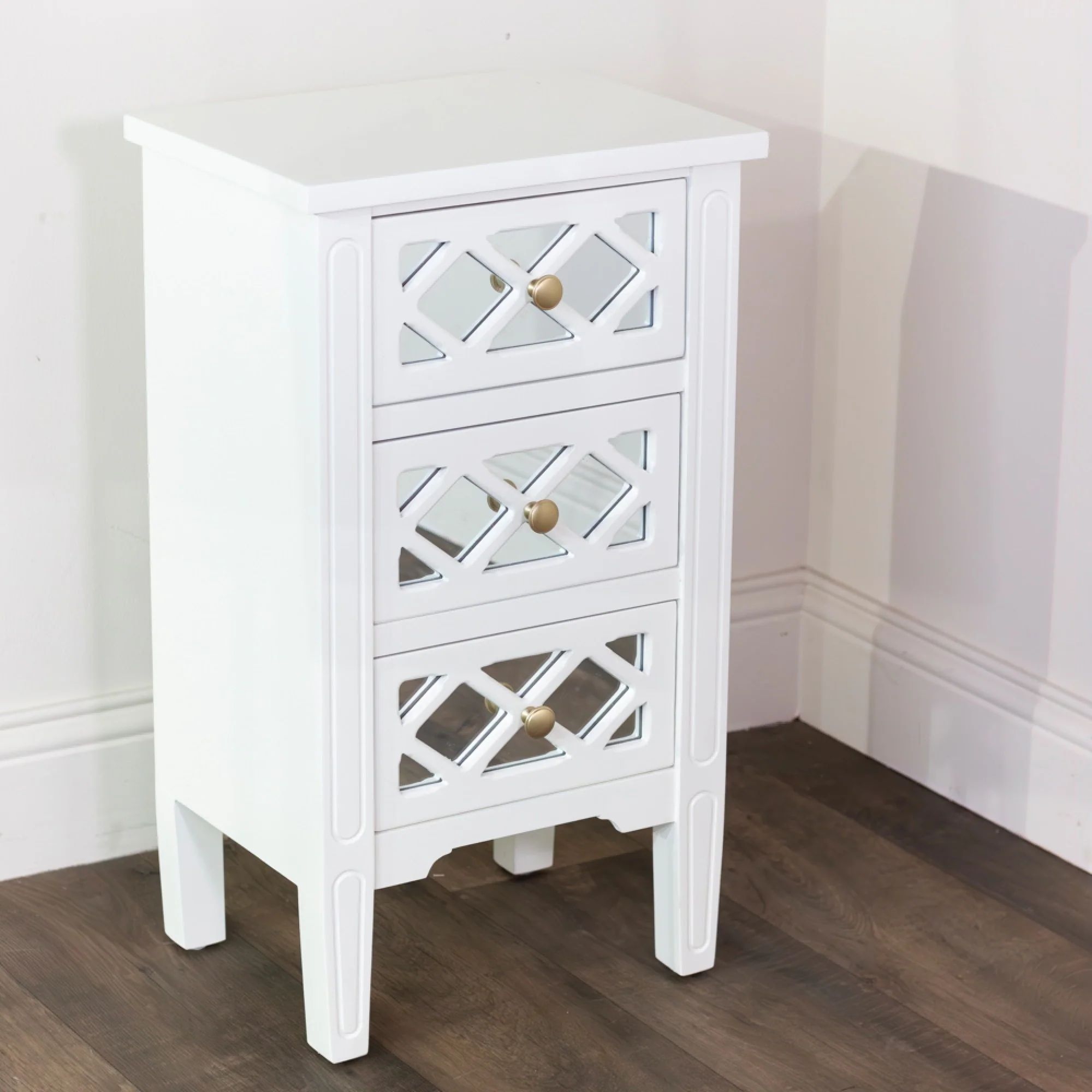 Tara Carla 3 Drawer Mirrored Cabinet - White - Image 3