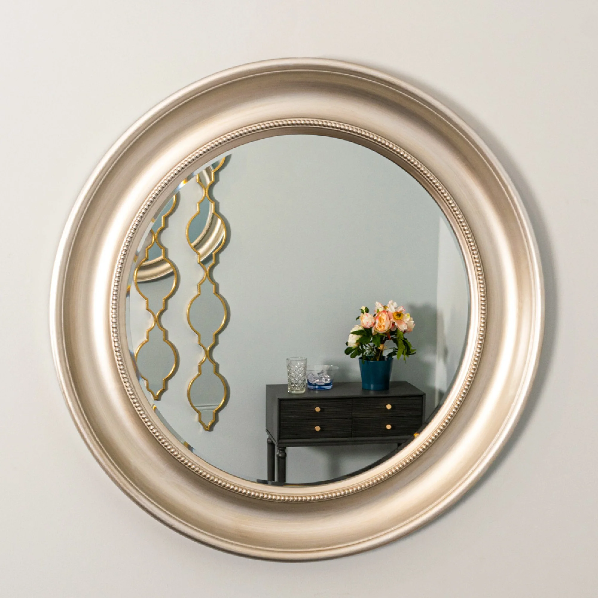 Tara Lena Wall Mirror Beaded Round Champagne - Image 3