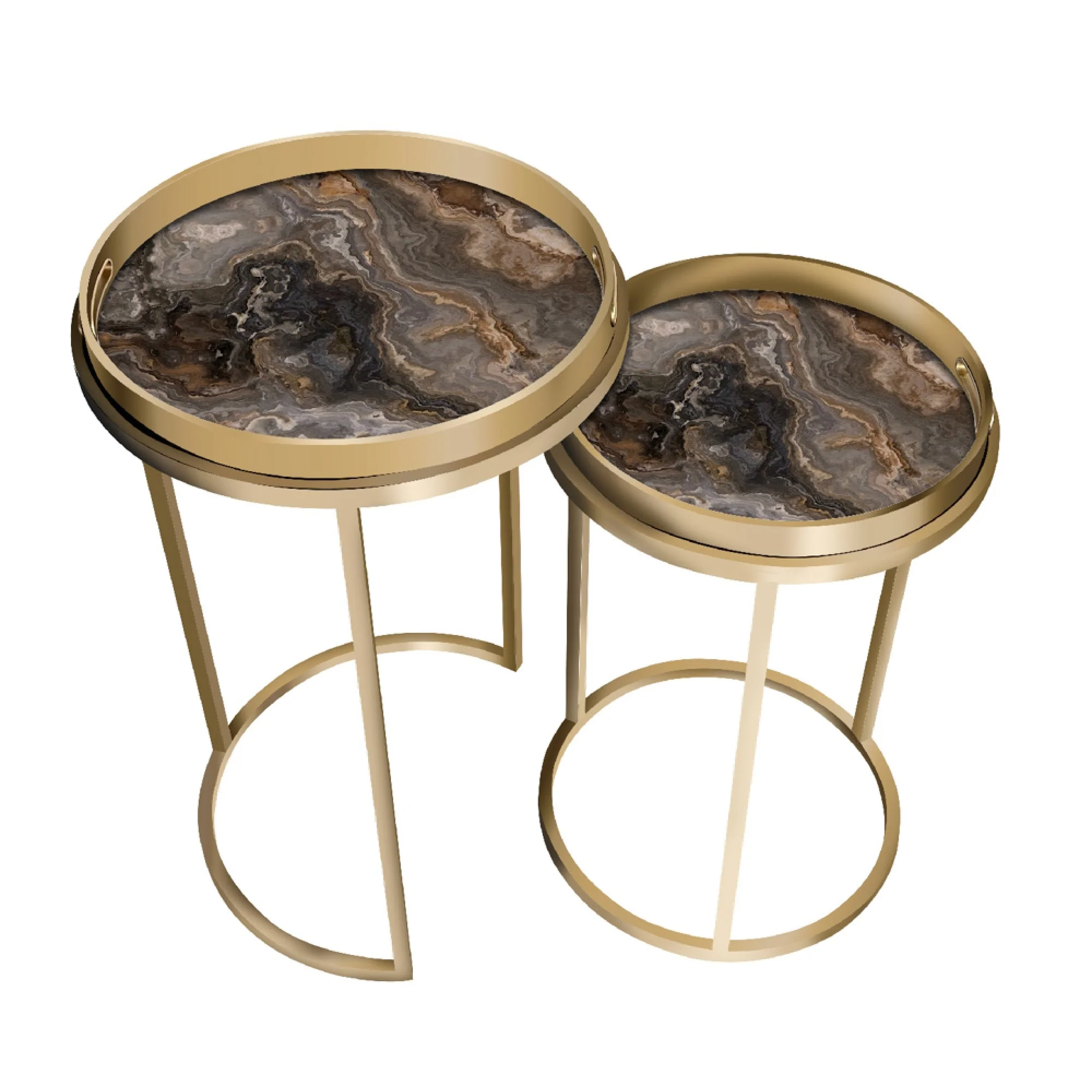 Tara Living Nyra set of 2 Tray Tables Marble Gold