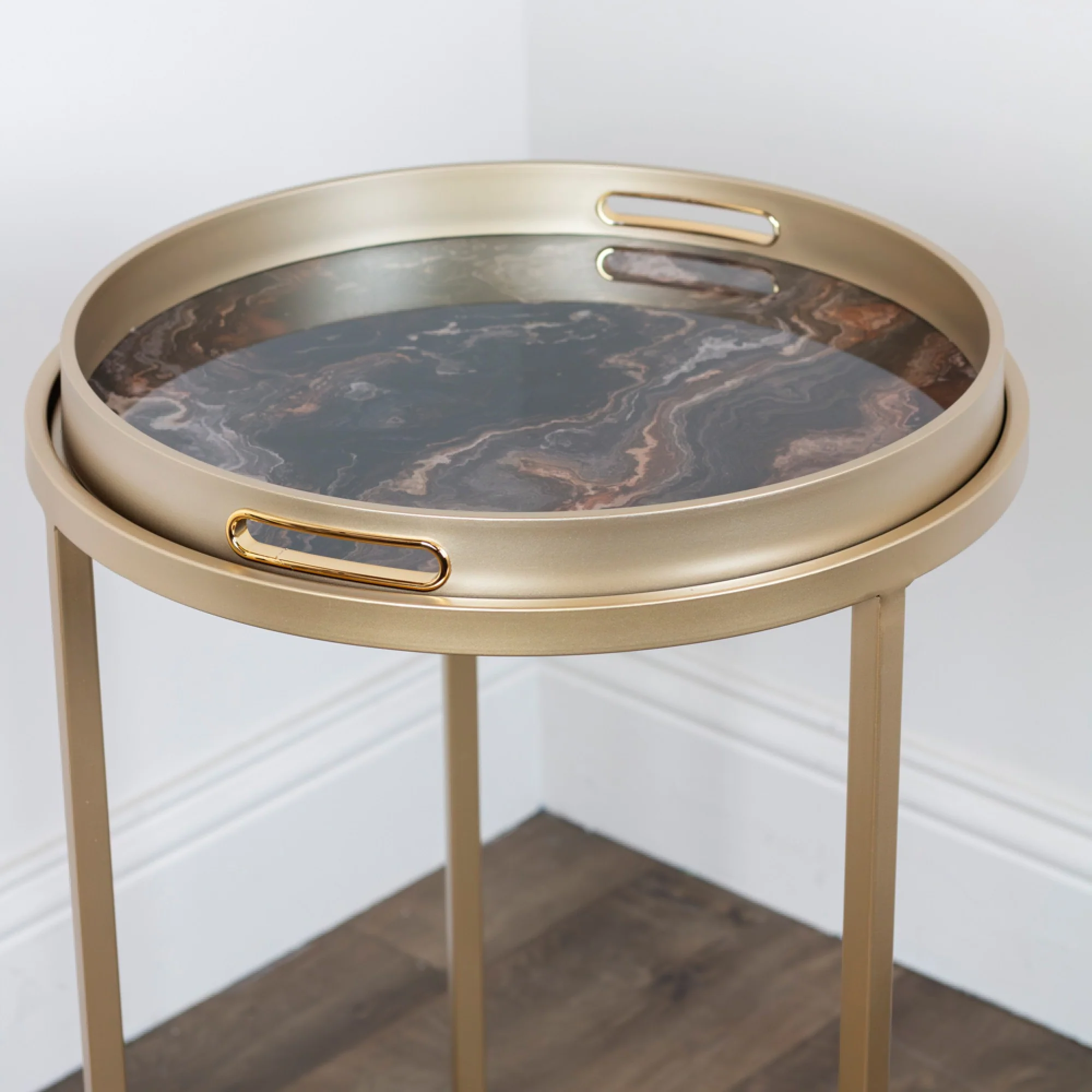 Tara Living Nyra set of 2 Tray Tables Marble Gold - Image 3