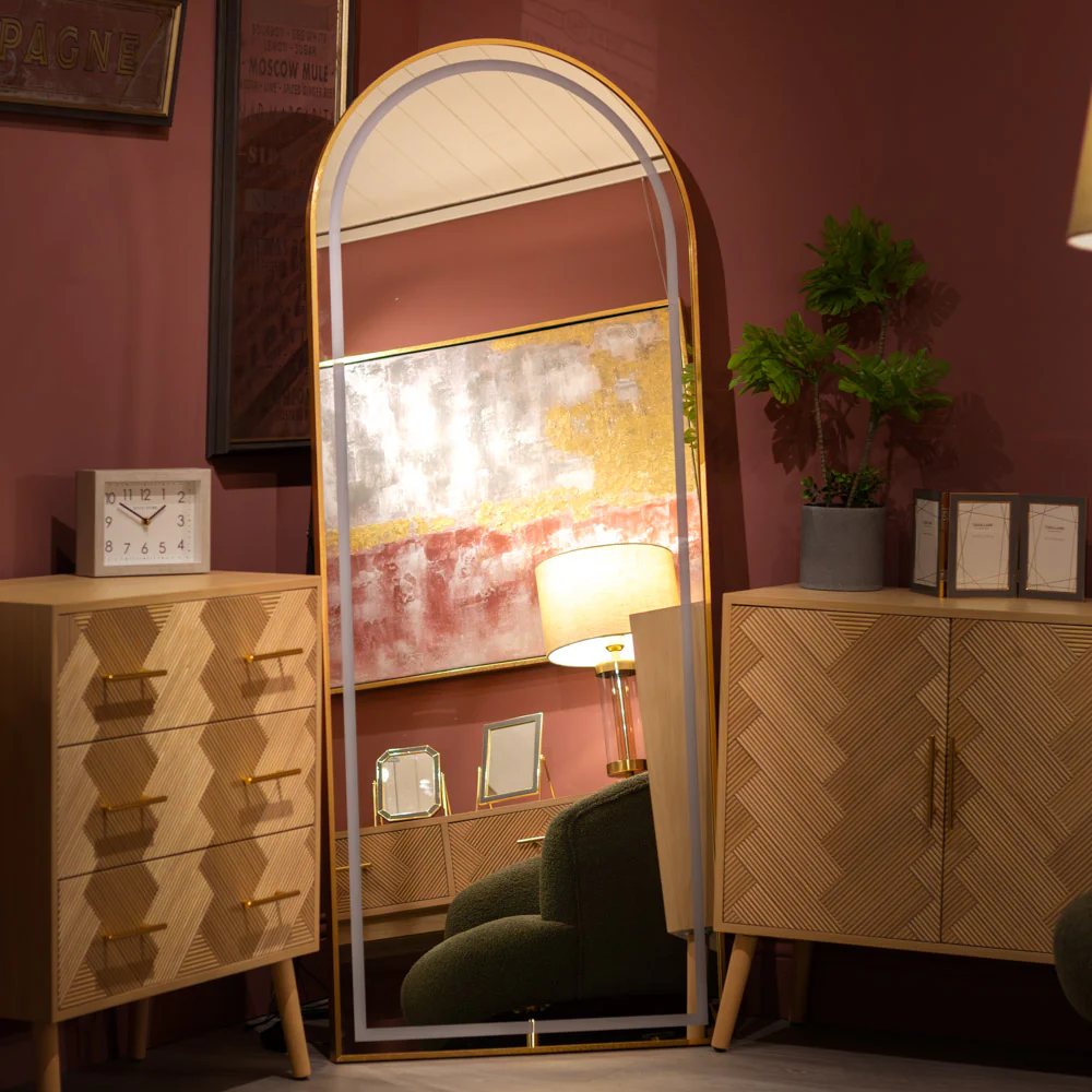 Modena led cheval arch mirror gold 170 x 70cm - Image 2
