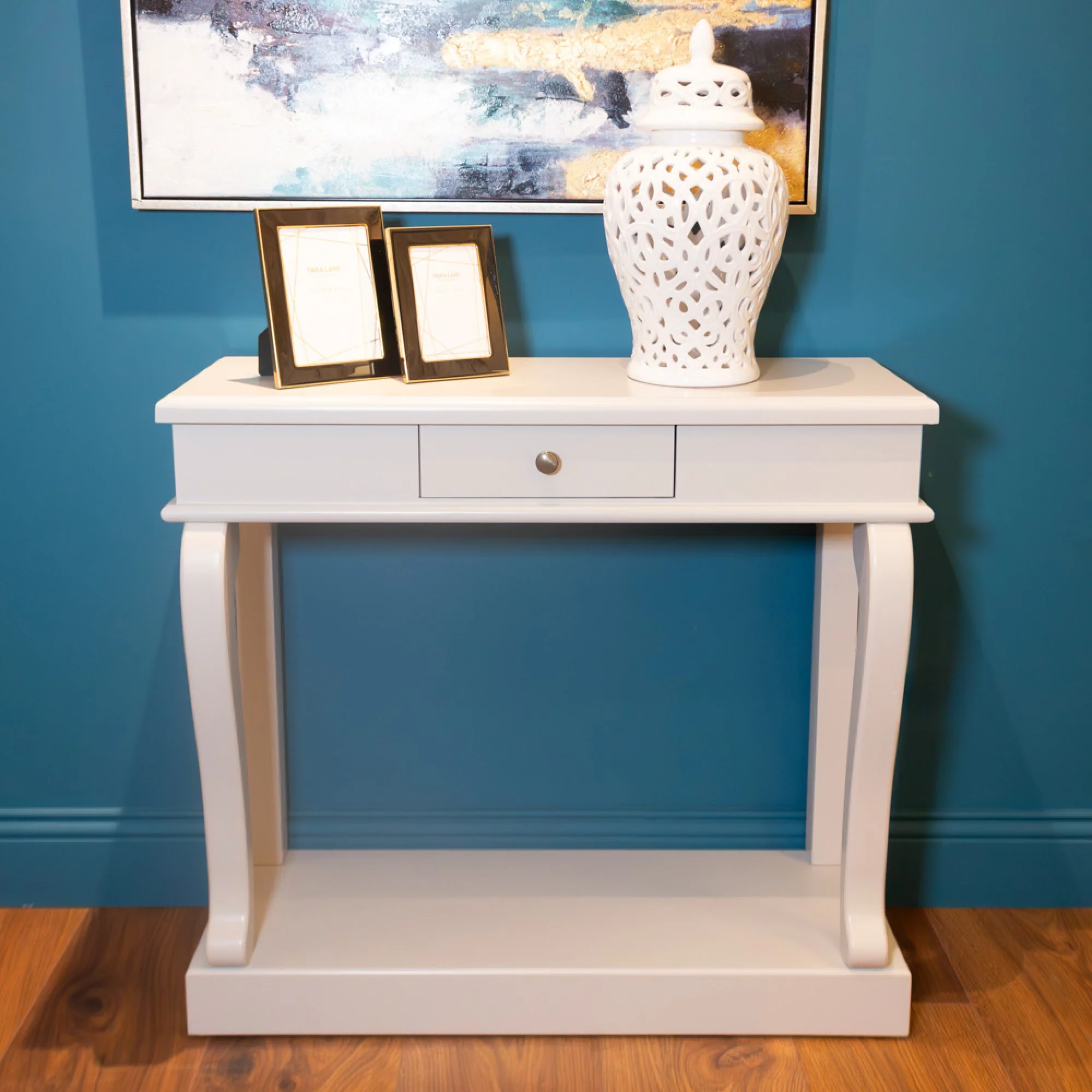 Tara Scroll grey 90cm console table w/drawer - Image 2