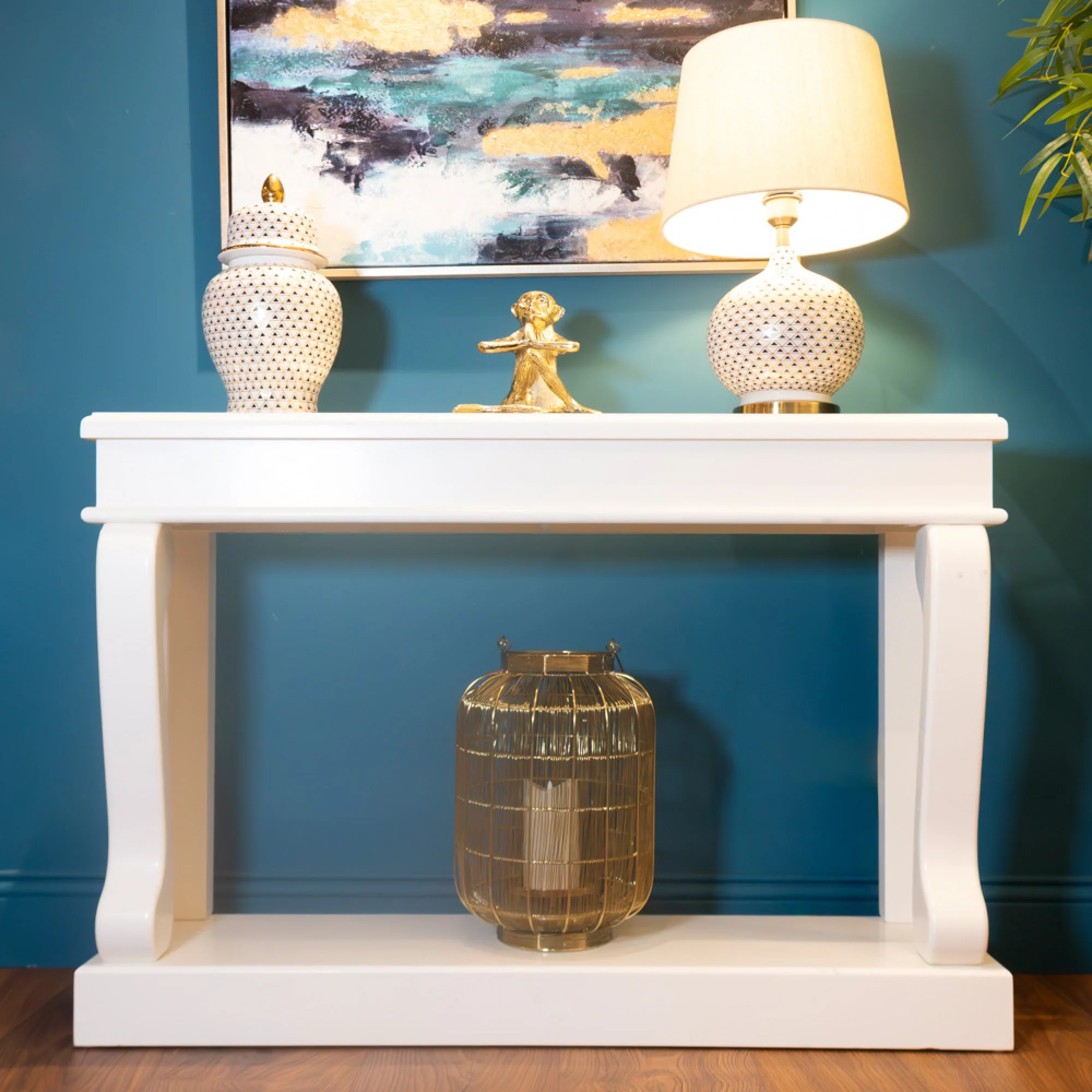 Tara Living Scroll Ivory 120cm Console Table Antique Mirror - Image 2