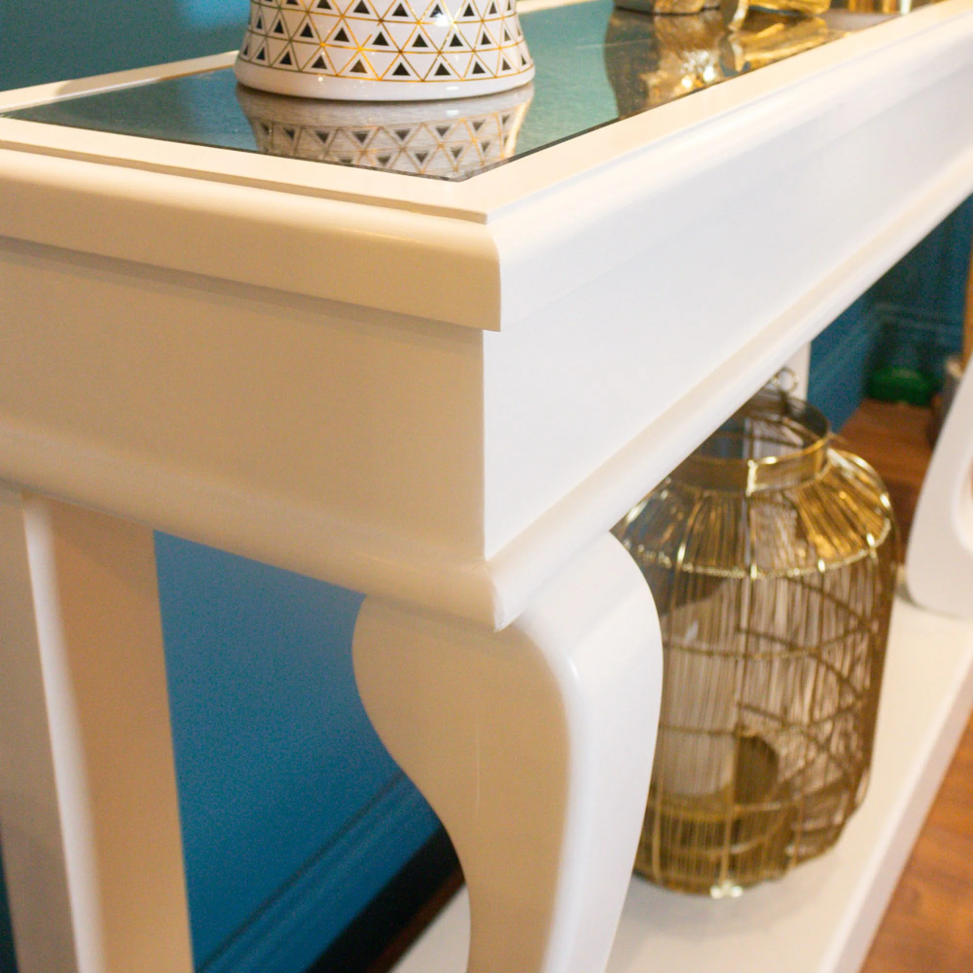 Tara Living Scroll Ivory 120cm Console Table Antique Mirror - Image 3