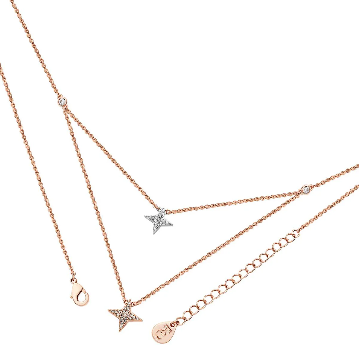 Tipperary Crystal double floating star necklace rose gold