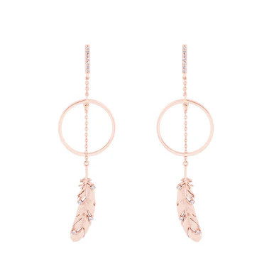Tipperary Crystal Feather & Circle Long Earrings Rose Gold 158832