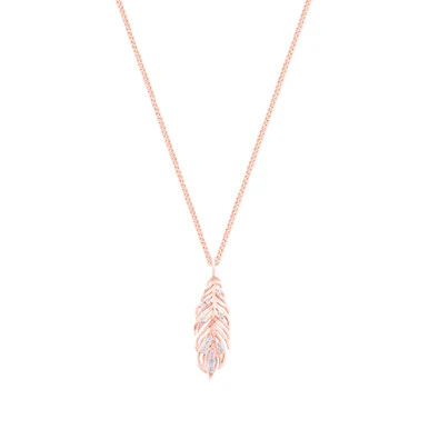 Tipperary Crystal Feather Pendant Rose Gold Inset with Clear CZ 158856