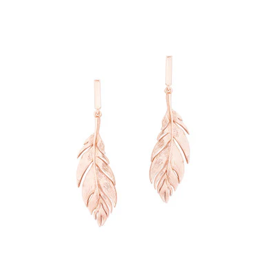 Tipperary Crystal Feather Simple Drop Earrings Rose Gold 158689