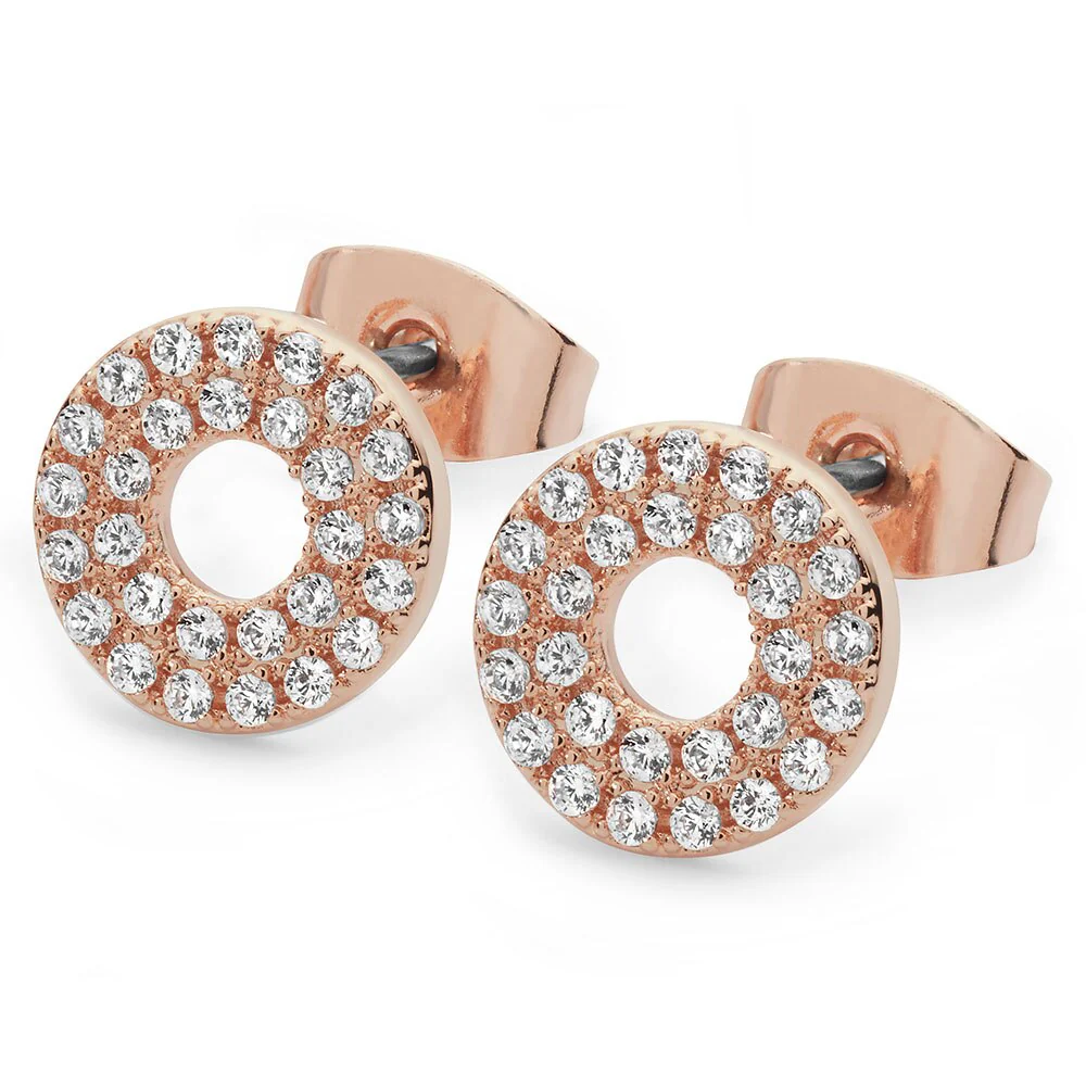 Tipperary Crystal Pave Triple Band Moon Earrings Rose Gold 110236