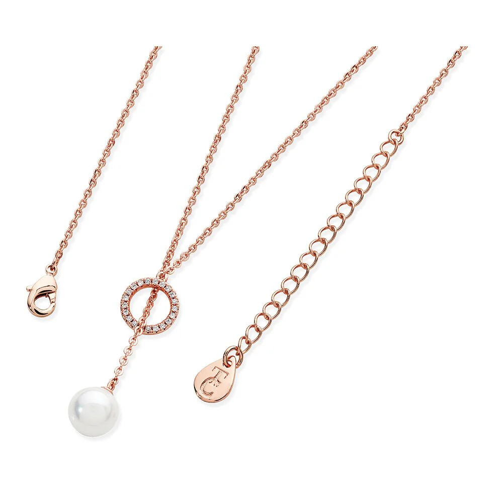 Tipperary Crystal Rose Gold Cz Circle Pearl Feeder Necklace 118003