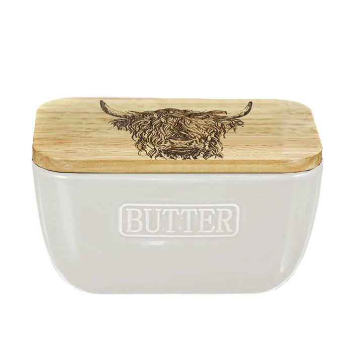 Selbrae House White Butter Dish - Highland Cow