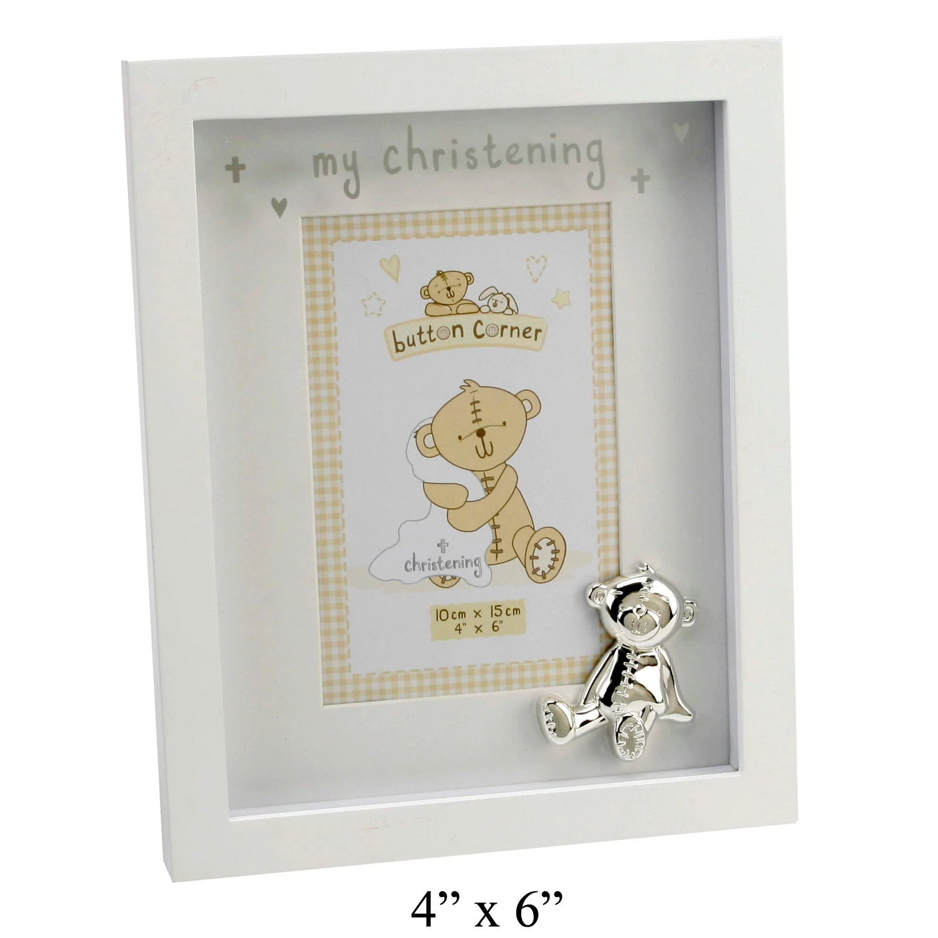 Wid Button Corner Photo Frame &Icon My Christening 4x6”