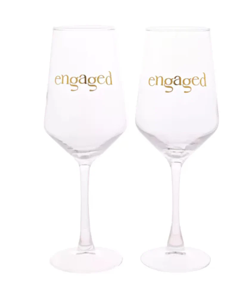 WID Confetti Set of 2 Wine Glasses - Engaged