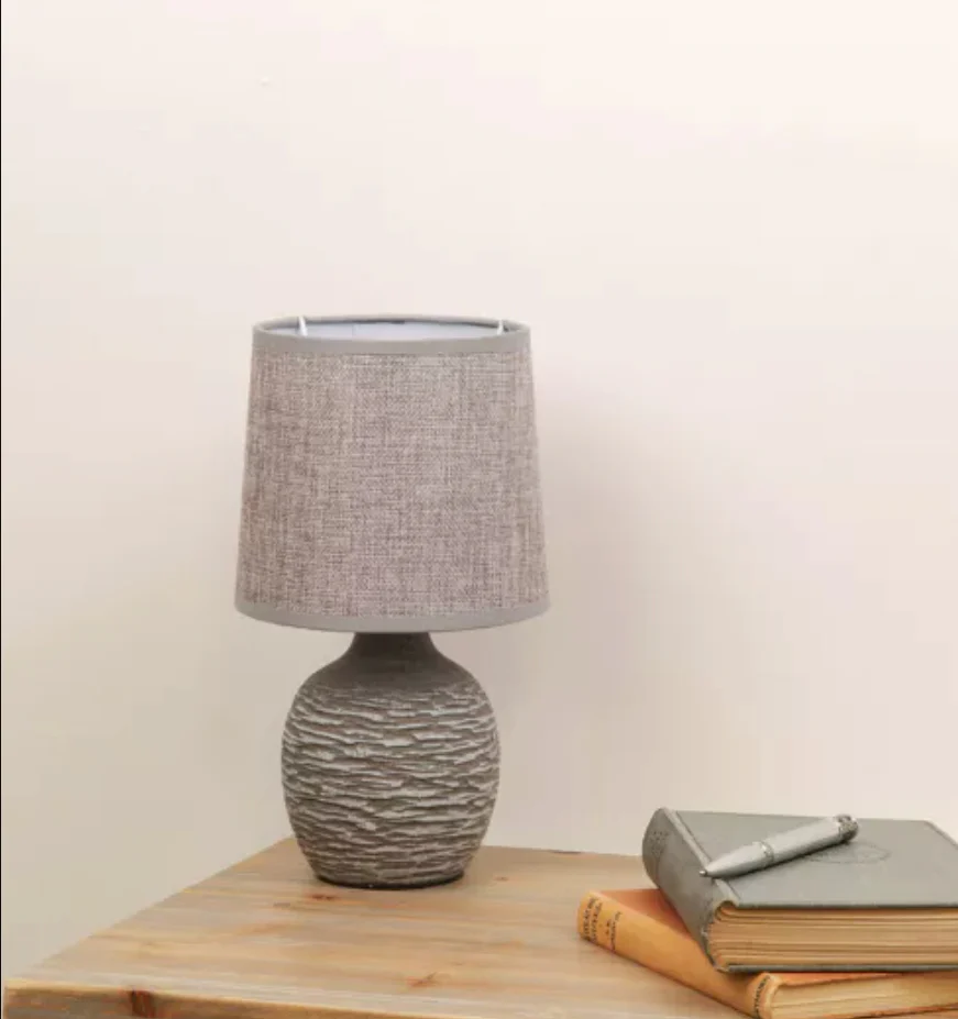 WID Dark Grey Table Lamp with Grey Linen Shade - Image 2