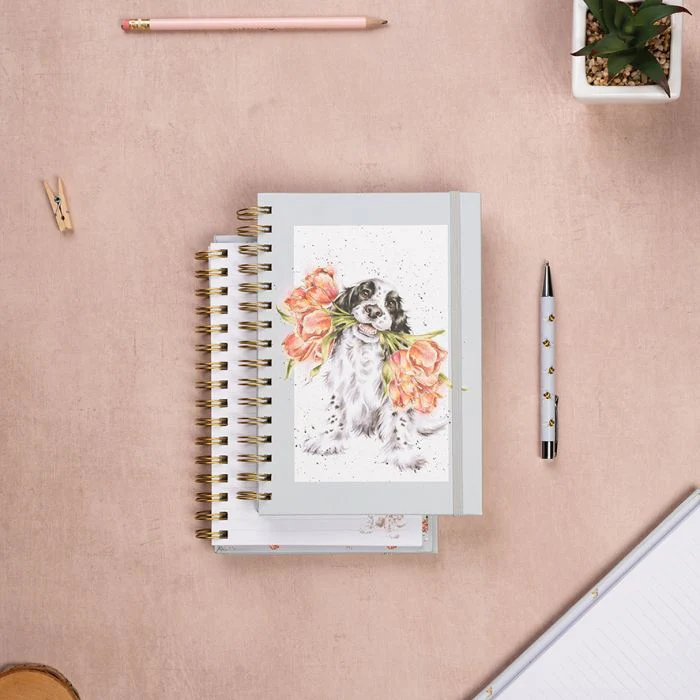Wrendale A5 Dog Notebook - Blooming with Love (Dusky Blue) - Image 2