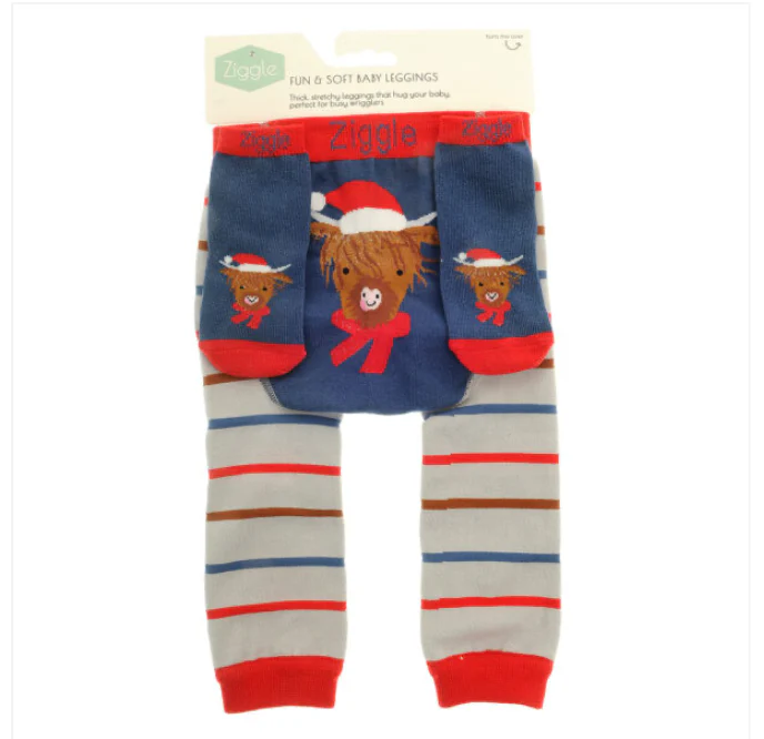 Ziggle Highland Cow Christmas Leggings And Socks 6-12 months