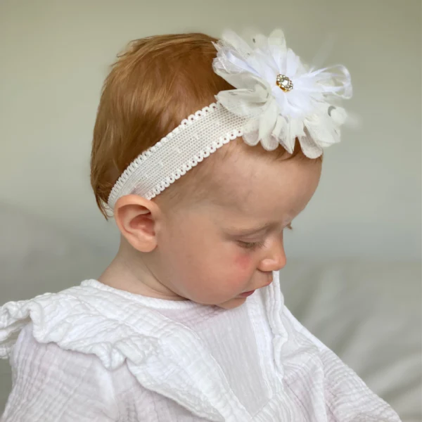 Ziggle White Christening Headband BOW0037 - Image 2
